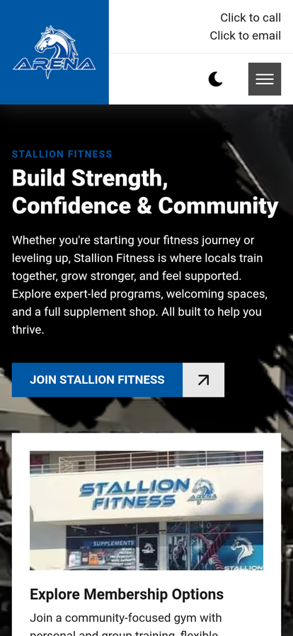 Example client mobile website: Stallion Arena Fitness